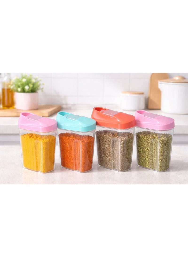 favilla 4-piece plastic spice container set with airtight lids – 250ml capacity – 8 x 5.5 x 12.5cm - Image 1
